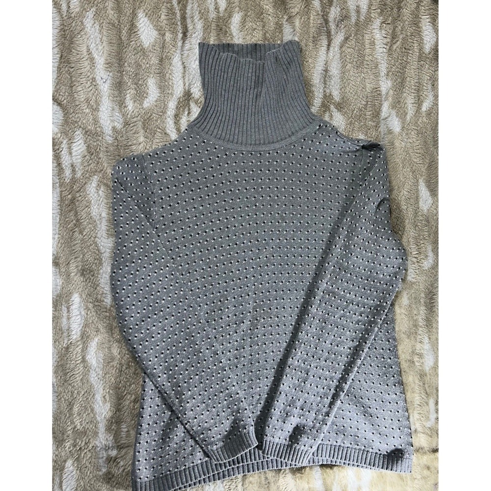 Karen Scott Mens Grey Cotton Turtleneck Knit Sweater Pointelle Size Medium - Picture 4 of 9